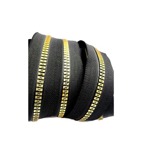 High Quality 5# Metallic Plastic Zipper Light Gold Color Tape Shiny Teeth Varnish Teeth Resin Zipper for Bgs for Garments